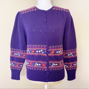 Susan Bristol Hand Embroidered Wool Cardigan - S